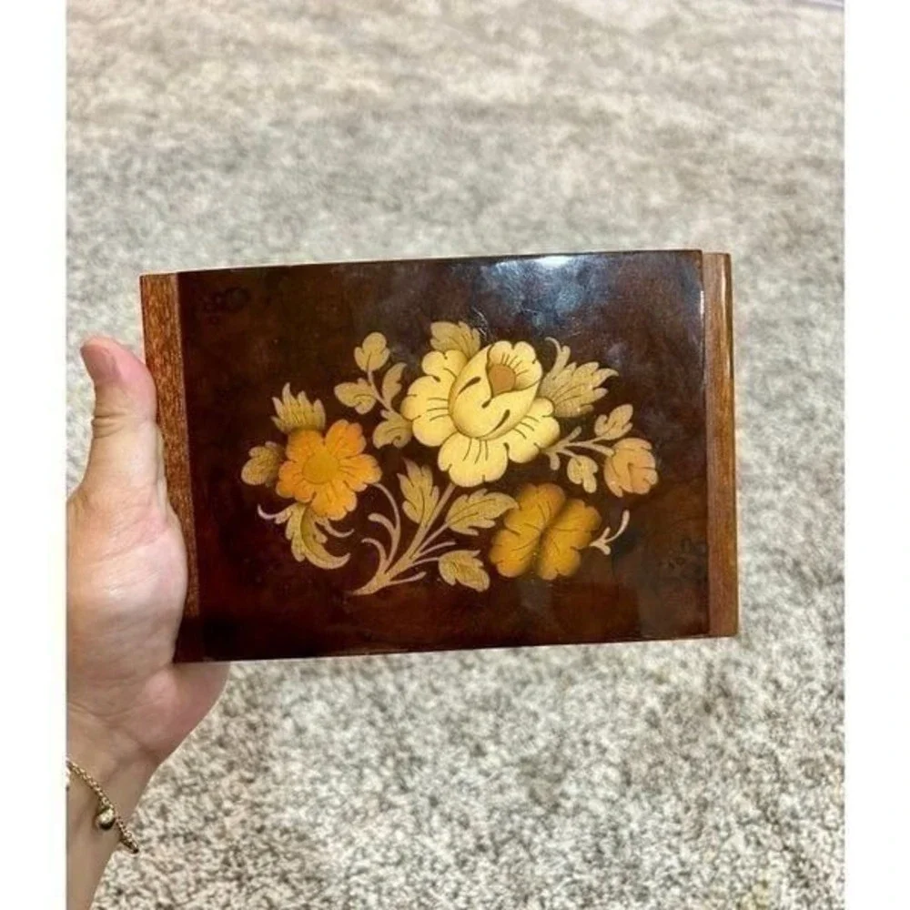 Vintage‎ Reuge Swiss Musical Jewelry Box Floral Wood Marquetry Italy Last Waltz